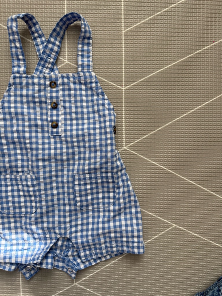 Carters|Baby Boy Blue & White Gingham Cotton Romper Overalls,3mboho Staple